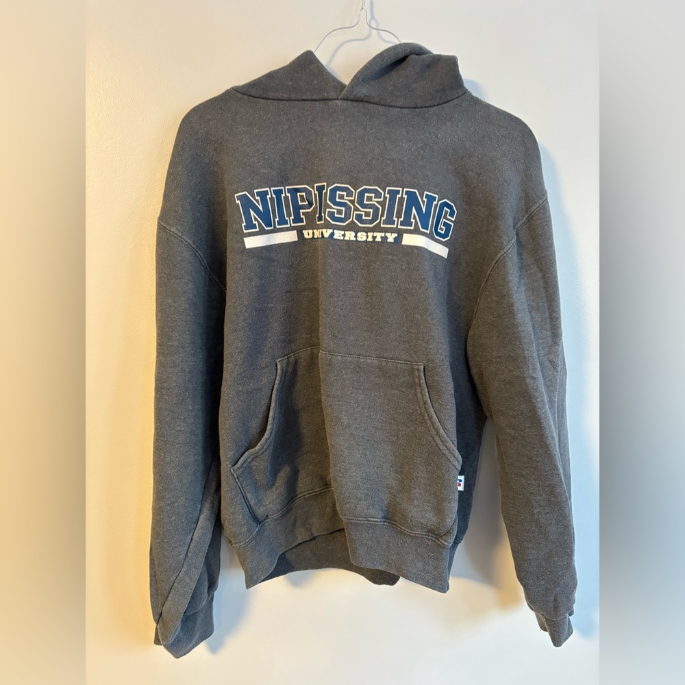 Nipissing University Long Sleeve Hoodie Russel Sweater Gray Blue Size S/CH/P